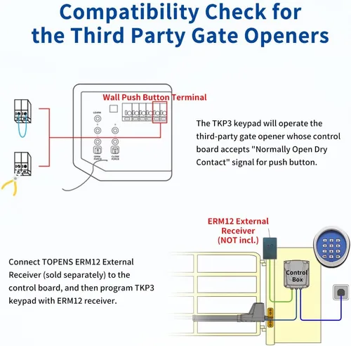 Miniatura 8 de TOPENS TKP3 - Teclado inalámbrico sin llave, panel de código digital, control de seguridad para abridor automático de puertas correderas de garaje