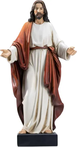 Miniatura 10 de Estatua de Jesús de 12 pulgadas con brazos abiertos, figura de Jesucristo pintada a mano en túnica azul, escultura religiosa de resina realista