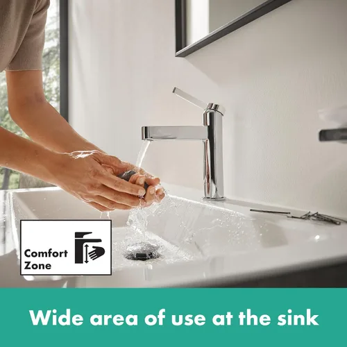 Miniatura 6 de hansgrohe Finoris 76020341 - Grifo moderno para lavabo de baño con 1 manija y 1 orificio de 12 pulgadas de alto, cromo negro cepillado