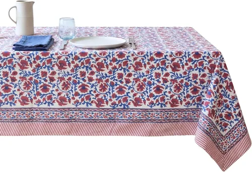 Miniatura 27 de ATOSII Mantel Redondo Bohemio Jade de Algodón 100%, Mantel de Lino con Estampado Floral de Bloques para Comedor, Fiestas, Bodas, Exteriores I