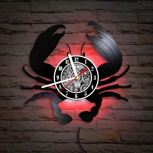 Miniatura 4 de The Geeky Days Big Crab - Reloj de pared LED con mando a distancia, 7 colores, luz de 12 pulgadas, cuarzo silencioso, náutico, océano, mariscos