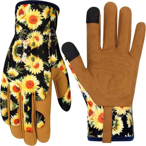 Miniatura 10 de Guantes de jardinería de cuero para mujer, guantes de jardín a prueba de espinas, guantes de trabajo para pantalla táctil, regalos