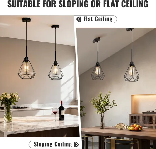 Miniatura 6 de Maliralt Lámpara colgante de luces colgantes – Lámparas colgantes ajustables con pantalla de diamante de metal negro para isla de cocina, comedor