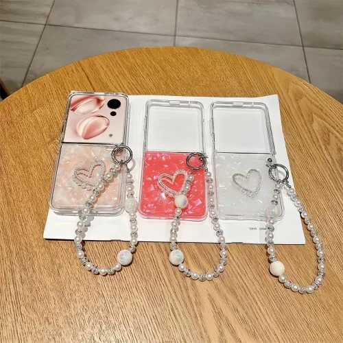 Miniatura 2 de Funda para Samsung Galaxy Z Flip 7 FE/Z Flip6, diseño femenino de corazón de amor, funda para teléfono Flip7 FE con purpurina y parte trasera