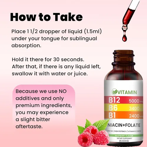 Miniatura 5 de Gotas líquidas de vitamina B12 y B6, complejo de vitamina B sublingual B12 - Vitamina B 12 5000mcg - B12 metilcobalamina para energía, cerebro