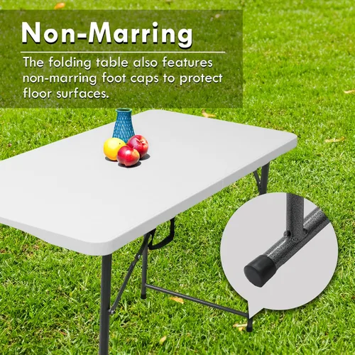 Miniatura 3 de Mesa plegable de 4 pies, mesa plegable resistente para exteriores, perfecta para camping, picnic, fiestas, mesa plegable duradera con fácil Blanco
