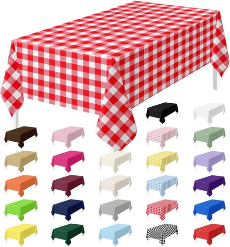 Miniatura 10 de HEIPINIUYE - Juego de 2 manteles desechables color beige, 54 x 108 pulgadas, de plástico, manteles impermeables rectangulares desechables