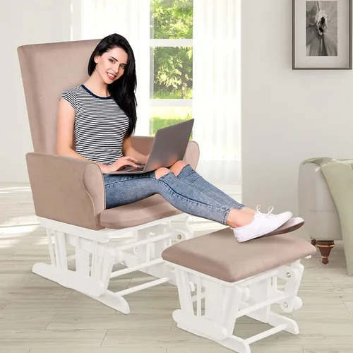 Miniatura 2 de Costzon Juego de mecedora y otomana, muebles de madera para bebé, para siesta y lectura, enfermería, silla mecedora cómoda tapizada limpiable