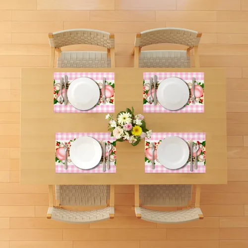 Miniatura 5 de Nepnuser Juego de 4 Manteles Individuales de Navidad a Cuadros Vichy y de Búfalo Rosa y Blanco, Decoración Navideña para Hogar Cocina Mesa de Comedor