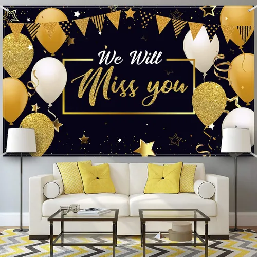 Miniatura 5 de Banner con texto en inglés «We Will Miss You» – Extra grande de 72 x 44 pulgadas, telón de fondo de graduación para decoraciones de fiesta de Dorado