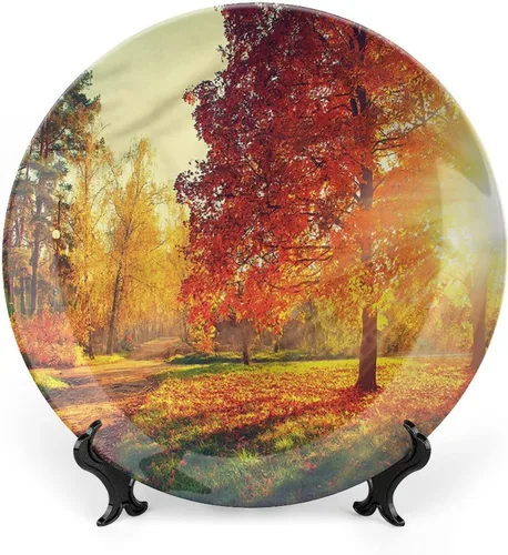 Miniatura 11 de XISUNYA Plato decorativo de 8 pulgadas, plato de vajilla de otoño, coloridas hojas de arce otoñales de noviembre, placa de exhibición de cerámica