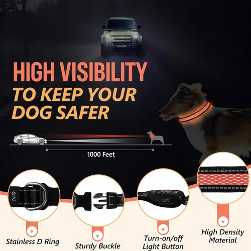 Miniatura 4 de Collar de perro recargable con luces LED para la noche, collar de perro que brilla en la oscuridad, impermeable, collar ajustable con luz