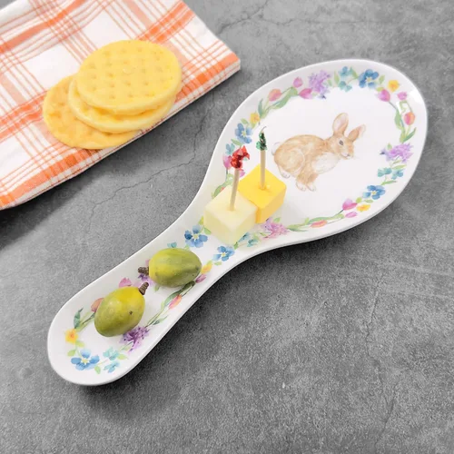 Miniatura 5 de UP ware - Soporte para cuchara de melamina con diseño floral de conejito para estufa, encimera de cocina y mesa de comedor, 9.625 pulgadas