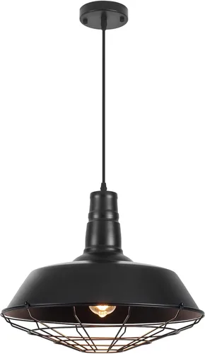 Lámpara colgante negra de granja, luces colgantes grandes de 18.1 pulgadas, isla de cocina, lámpara colgante industrial con jaula de alambre, luz de