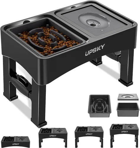 UPSKY Cuencos Elevados para Perros 2-en-1 con Comedero Lento, Soporte con 4 Alturas Ajustables, Cuencos de Agua para Perros sin Derrame, Cuencos No