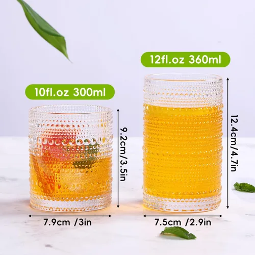 Miniatura 4 de Moretoes - Juego de vasos de beber Hobnail de 12, 12 onzas vasos altos y 10 onzas vasos de cóctel, vasos de vidrio con relieve estilo boho