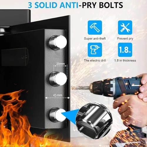 Miniatura 3 de Caja de documentos pequeña de 1.3 Cub para el hogar, seguridad para el hogar, resistente al agua y al fuego con teclado digital, llaves de repuesto