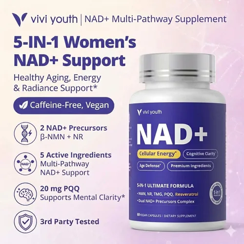 Miniatura 2 de Suplementos NAD+ para mujeres — Multi-Pathway NMN 250 mg, NR 100 mg, resveratrol, PQQ y betaína para energía celular, enfoque y salud metabólica, 60
