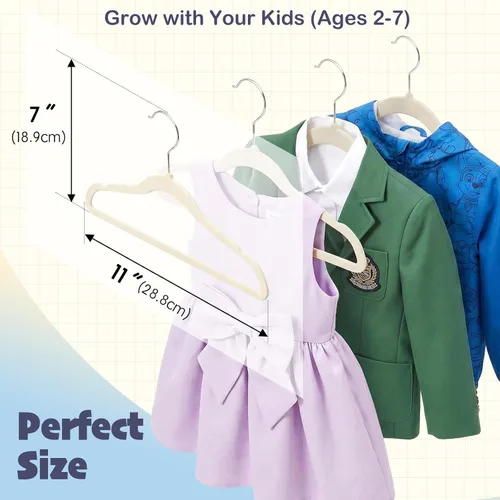 Miniatura 3 de HOUSE DAY Perchas de terciopelo para bebés de 11 pulgadas, paquete de 50 perchas color beige de primera calidad para niños, ropa de bebés y niños
