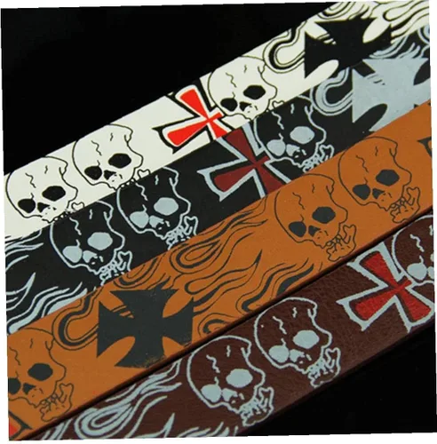 Miniatura 4 de TOSSPER Cinturón de los hombres Cráneo Cruz Hueso Impreso Punk Cinturón Casual Pu Correa de Cuero Cintura Individualidad Hombres Cinturón (negro)