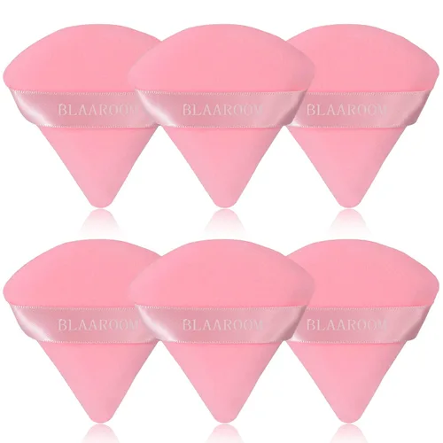 Miniatura 14 de 6 piezas de terciopelo de maquillaje de cara de triángulo suave para polvo suelto, polvo mineral, polvo corporal, base cosmética húmeda y seca