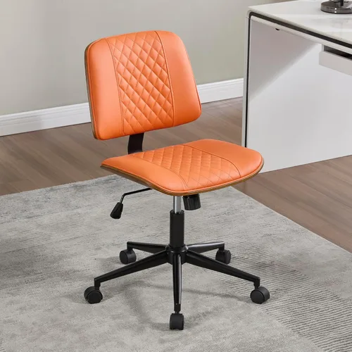 VipDesk Silla pequeña de oficina en casa, silla de escritorio sin brazos con respaldo medio con giro de 360° y ruedas, silla de computadora moderna