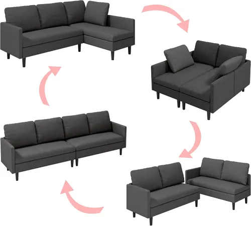 Miniatura 4 de Gizoon Sofá modular modular en forma de L, sofá cama moderno de 4 asientos con módulos desmontables, tela de tela de rizo, 6 patas para sala de Gris
