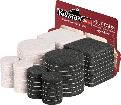 Yelanon Almohadillas de fieltro para muebles, 56 unidades (1+2 pulgadas), almohadillas de fieltro de alta calidad para muebles de patas de silla,