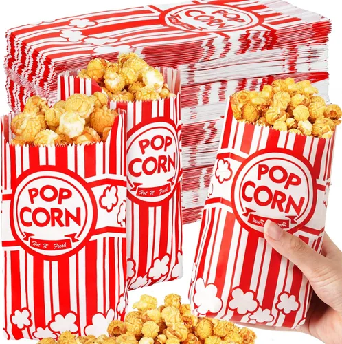 100 bolsas de papel para palomitas de maíz para fiestas, 1 onza, pequeñas porciones individuales vintage, contenedor de palomitas de maíz, bolsas de