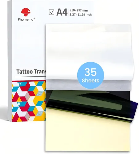 Phomemo 35 hojas de papel para plantillas de tatuaje, papel de transferencia para tatuar, compatible con Itari M08F, TP81, TP83, A886, A887,