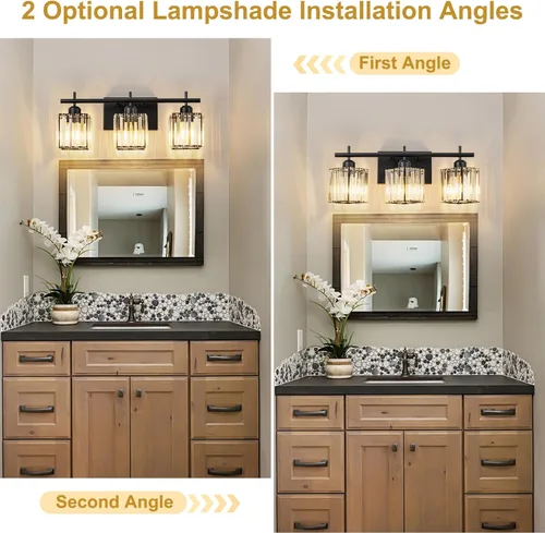 Miniatura 3 de Modernas luces de tocador de baño de cristal sobre el espejo, accesorios de iluminación de baño negro mate de 3 luces, accesorios de iluminación
