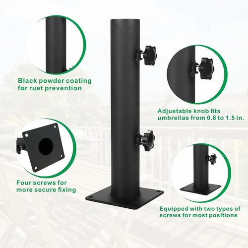Miniatura 3 de Base de sombrilla para patio, base de acero resistente para exteriores, abrazadera de montaje universal para terrazas, patios, muelles, pontones