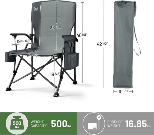 Miniatura 3 de TIMBER RIDGE Silla de Campamento Plegable de Gran Tamaño con Respaldo Alto, Resistente para Adultos, Soporta hasta 500 libras con Portavasos, Bolsa