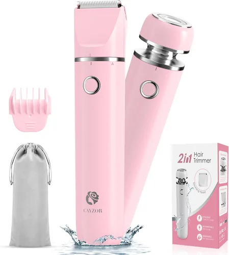 Kit de recortadora y afeitadora de bikini Cayzor para mujer - Afeitadora de cuerpo eléctrica húmeda/seca 2 en 1, recortadora de vello facial,