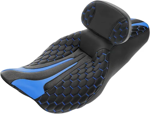 Miniatura 14 de Asiento de conductor, pasajero y piloto - SLMOTO Asiento de motocicleta de una pieza para 2 personas, compatible con Harley Touring Road King CVO