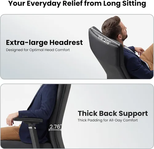 Miniatura 3 de EUREKA ERGONOMIC Eris - Silla de escritorio de cuero con respaldo alto, silla ejecutiva para computadora con reposabrazos ajustables 4D
