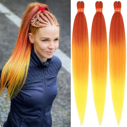 Miniatura 23 de Cabello trenzado preestirado ombré, extensiones de cabello trenzado sedoso, sin picazón, trenzas de cabello trenzado de ganchillo con textura Yaki