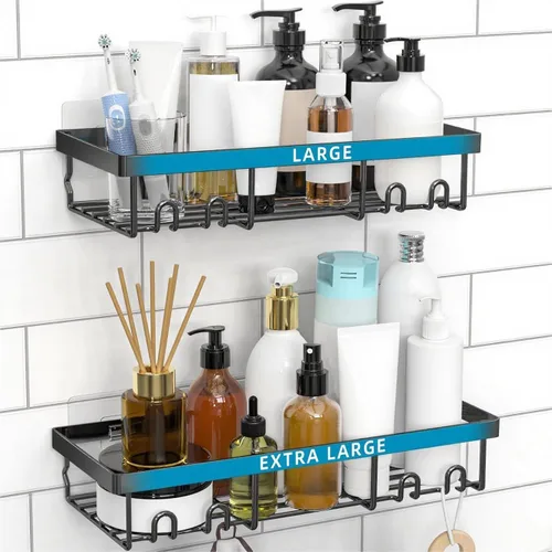 Miniatura 16 de Moforoco Estante organizador de estante para ducha, cesta autoadhesiva negra para estantes de baño, decoración interior de pared de casa de campo