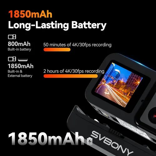Miniatura 4 de SVBONY SVGo 4K30FPS - Cámara de acción de 20 MP, cámara submarina de doble lente, estabilización EIS de 6 ejes, zoom 8X, pantalla IPS dual