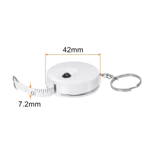 Miniatura 2 de HARFINGTON Cinta métrica retráctil de 4.9 ft/60 pulgadas, tamaño de bolsillo con llavero para cuerpo, tela, costura y manualidades, color blanco
