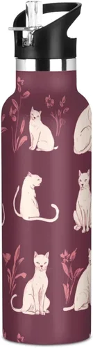 Miniatura 16 de Art Exotic Shorthair Cats Pink Double Wall Vacuum Insulated Bottles Water Bottles With Straws Leak-proof BPA-Free Leak Proof for Gym Sports