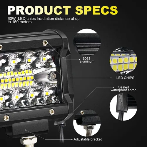 Miniatura 6 de TURBO SII Barra de luz LED de 22 pulgadas, triple fila, 306 W, 30600 lúmenes, haz combinado de inundación, 2 unidades, 4 pulgadas, 60 W, luces LED
