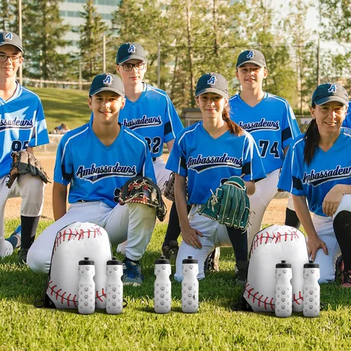 Miniatura 5 de Sunnyray 20 piezas de recuerdos de fiesta de béisbol de 13 x 17 pulgadas bolsa de béisbol con cordón y vaso deportivo de 24 onzas para gimnasio