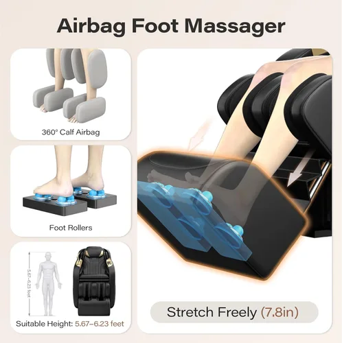 Miniatura 5 de TLIFE Silla de masaje de cuerpo completo, reclinable de gravedad cero de 160° con escaneo corporal, silla de masaje Shiatsu SL-Track de 50 pulgadas