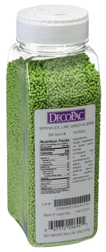 DecoPac Chispas Verde Lima | Paquete Extra Grande de 26oz | Mezcla de Chispas para Pastel, Chispas Elegantes para Decoración de Pasteles, Contenedor