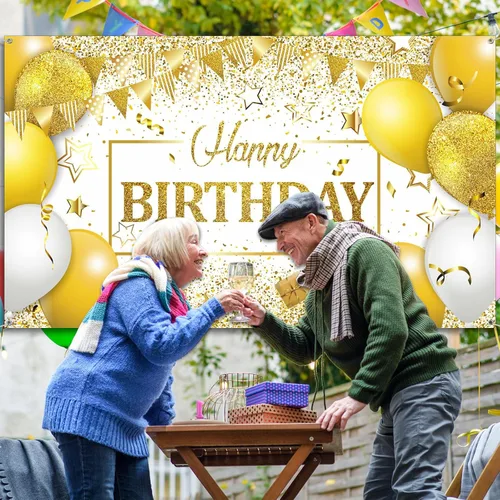 Miniatura 7 de Tatuo Decoraciones de Feliz Cumpleaños Telón de Fondo Pancarta, Cartel de Fondo de Cumpleaños con Purpurina, Suministros de Fiesta, Fondo de Fotos
