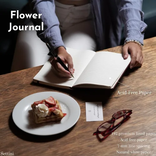 Miniatura 7 de SETTINI® Diario rayado – Diario de flores para escribir, juego de regalo – Cuero vegano de tapa dura, soporte único para bolígrafo, 192 páginas, A5