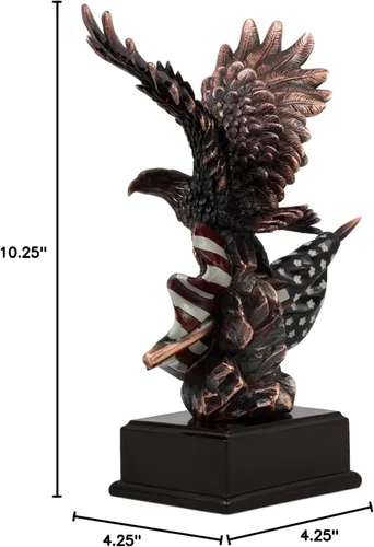 Miniatura 9 de Gifts & Decor Ebros Wings of Glory - Figura patriótica de águila calva que se aferra a la bandera estadounidense, bronce galvanizado, con base