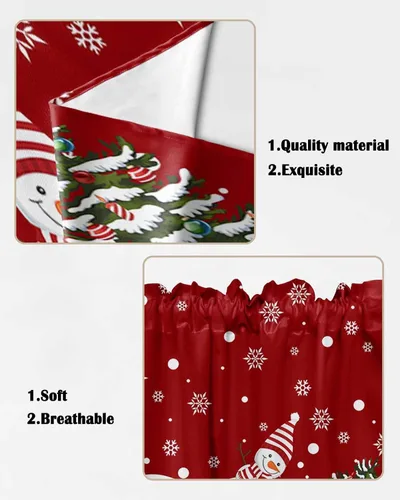 Miniatura 5 de BEMIGO Cortinas de cocina de Navidad, lindas cortinas de granja con muñeco de nieve azul, cenefa con bolsillo para barra de copos de nieve