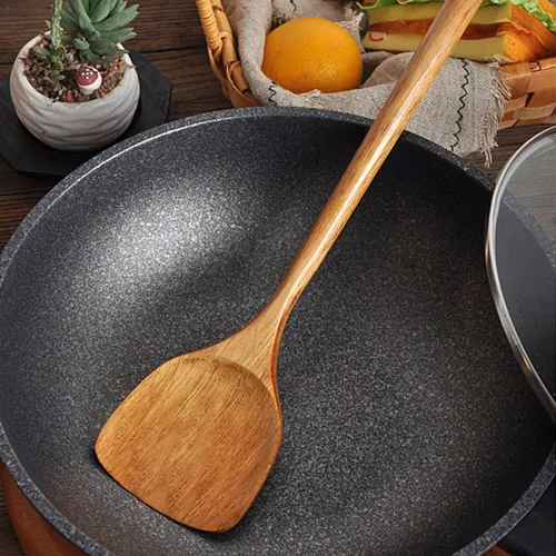 Miniatura 4 de Espátula de madera, espátula ranurada, cucharón de sopa, juego de utensilios de mango largo, hecho a mano para utensilios de cocina